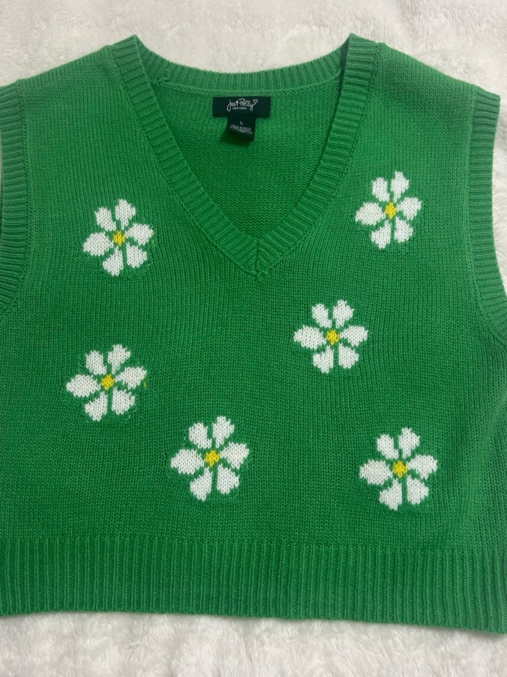 Green Floral Knit V‑Neck Sweater Vest